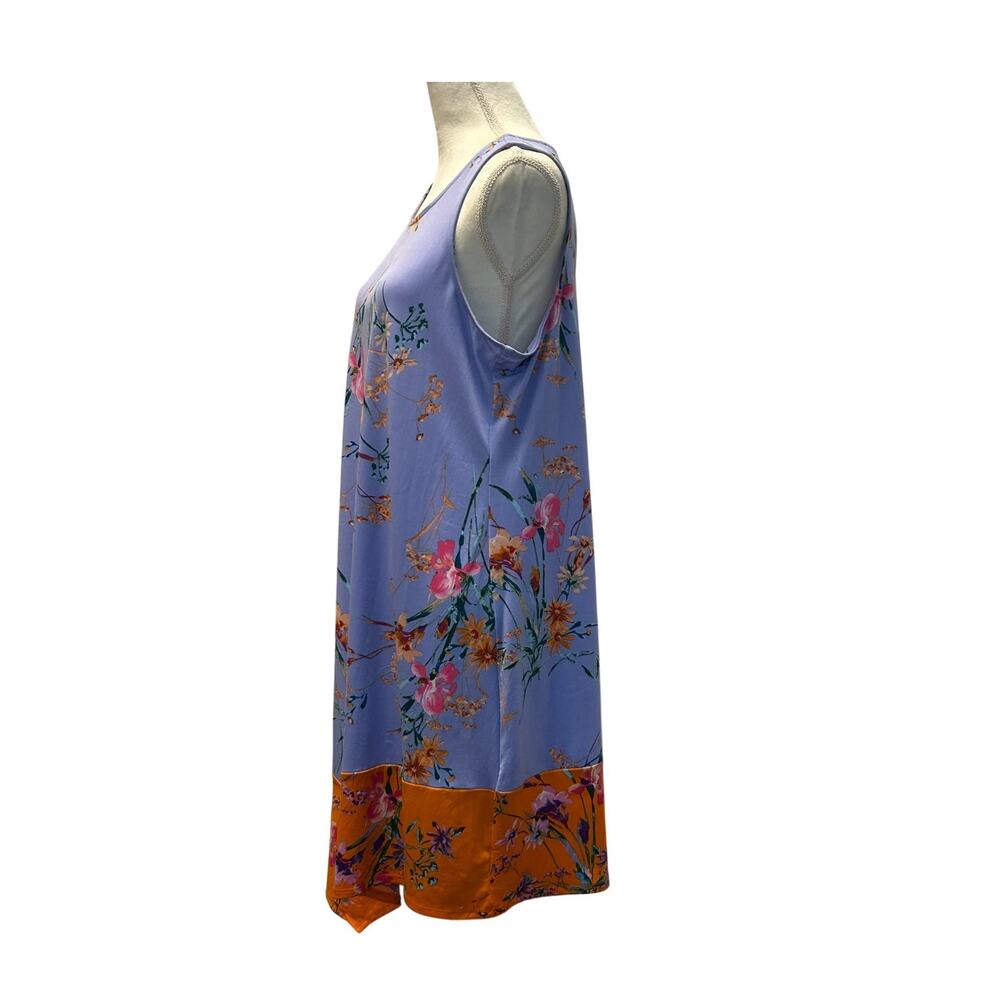 NWT MSK Asymmetrical Slate Blue/Orange Floral Sleeveless Midi Shift Dress-Large - Picture 2 of 12
